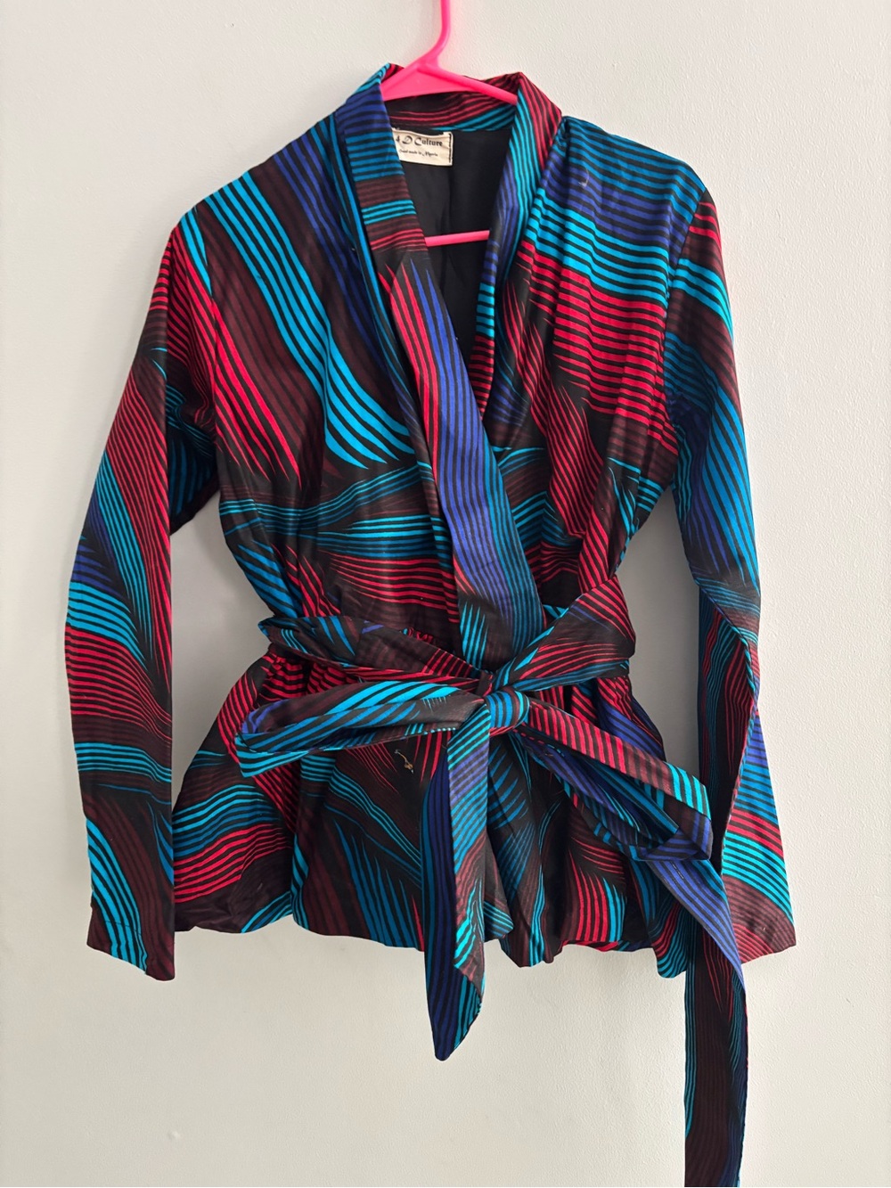 Ankara Suit Vivid Abstract Wrap Jacket Pants Set Made in Nigeria Size Medium 10